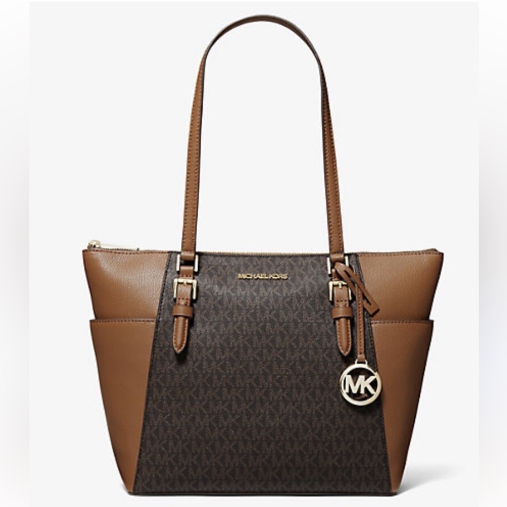 Michael Kors Charlotte Logo Tote in Brown and Tan